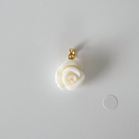 Natural White Coral Rose Pendant, 16.8x16.6mm Rose, Natural White Color Coral, Silver (gold plated) Bail, Genuine Precious Coral Pendant