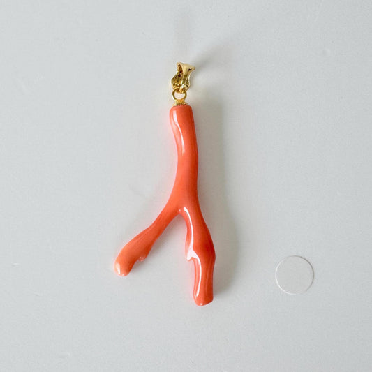 Coral Branch Pendant: Natural Orange Pink Deep Sea Coral - Silver Gold-Plated Bail, 40mm, Unique Jewelry