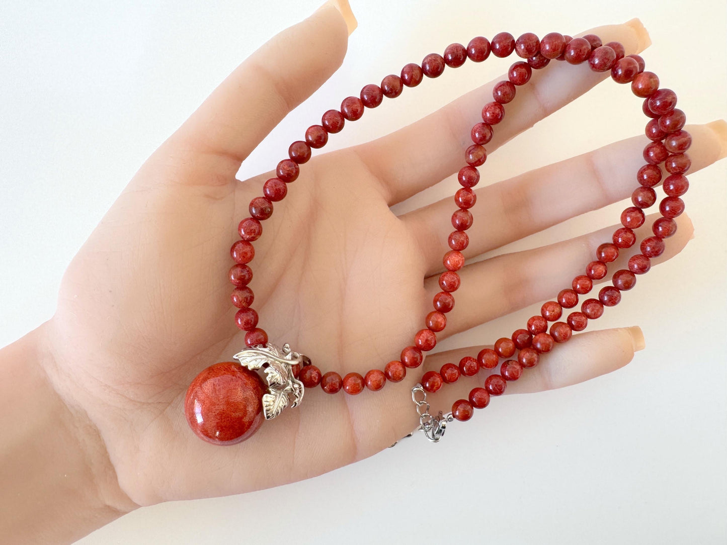 Sponge Coral Necklace with silver925 pendant, Brass Hook & Adjuster