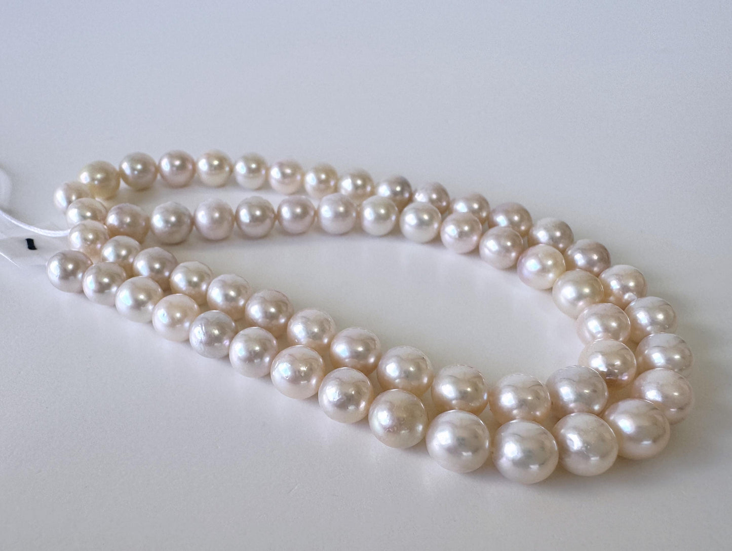 Japanese Akoya Pearl Strand: 6.5-7mm White Pink Cultured Saltwater Pearls, Full Strand | Genuine Beads, Craft Supplies | 40cm Length