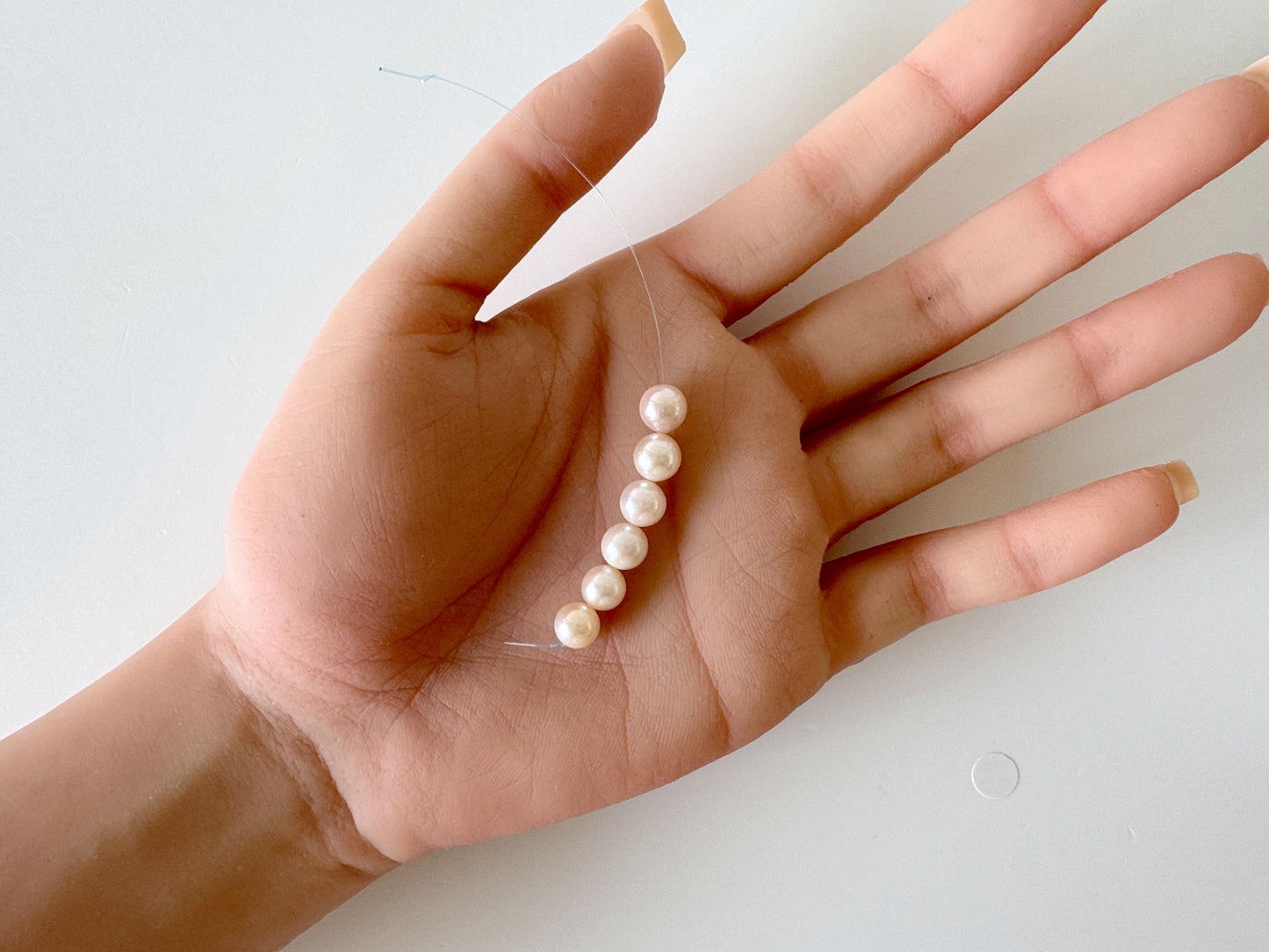 Akoya Pearl Beads: White/Pink Japanese Cultured Pearls, 6.5-7mm, 6 Pieces