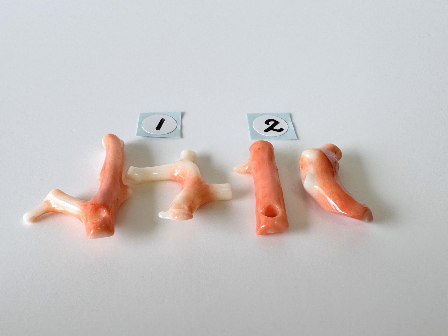 Momo Coral Branch Natural Orange, Loose Set of 2 Pieces (20-28mm Length, Genuine Coral, Drilled Holes, Jewelry Supplies)