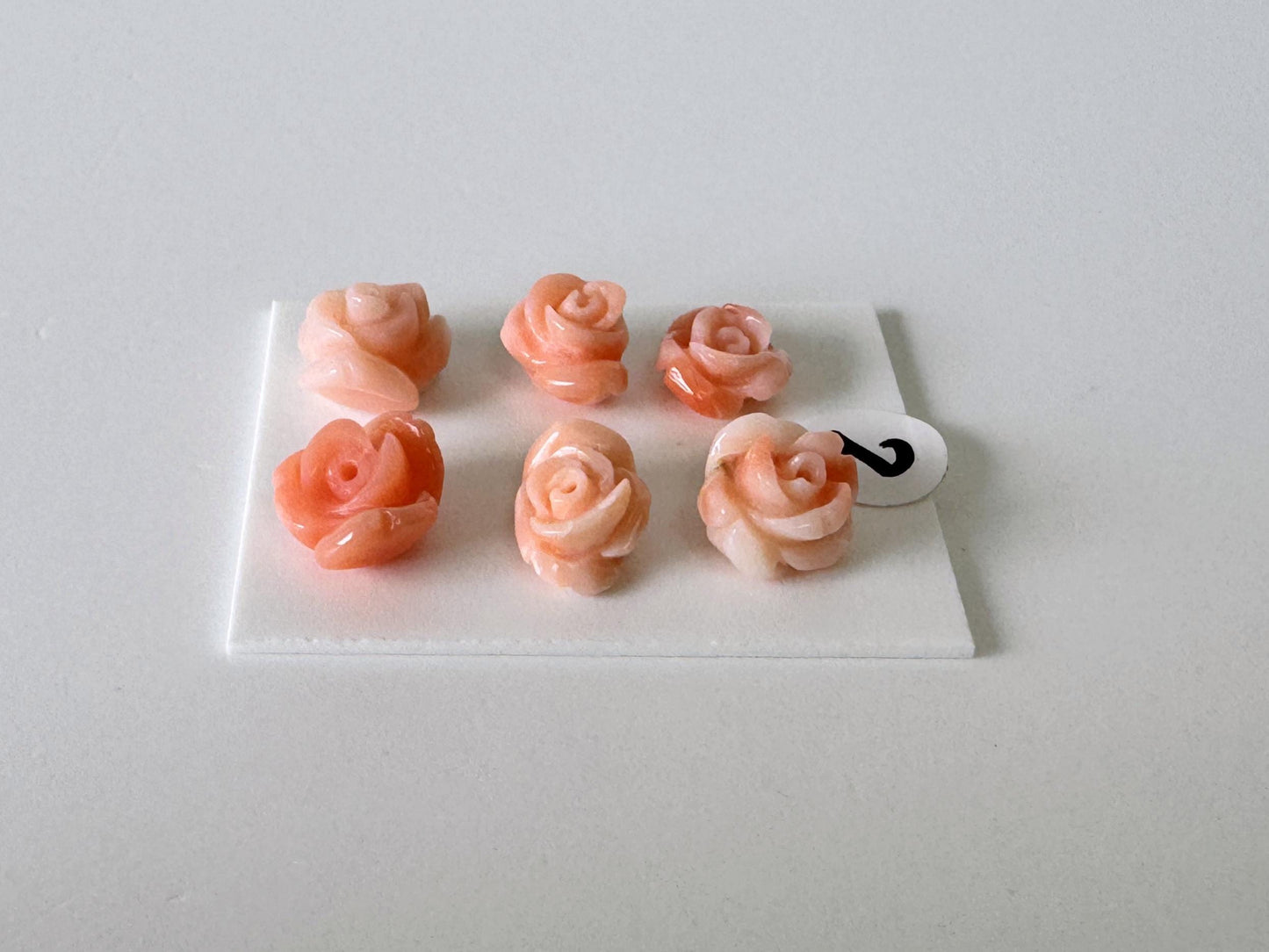 Pink Coral Rose Carvings Handmade Beads, Natural Deep Sea Coral (Value Priced Set, Drilled Holes, 6pcs 8.5-9.5mm)
