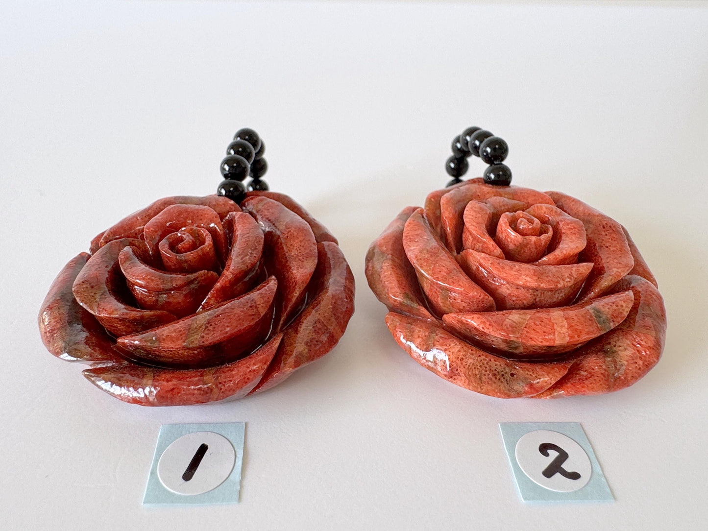 Sponge Coral Rose Pendant: 40mm Reddish-Brown Gemstone with Onyx Bail