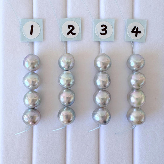 Japanese Akoya Pearl Beads: Natural Blue Silver, Saltwater Cultured (7.5-8mm, Mini Strand of 4 Pieces)