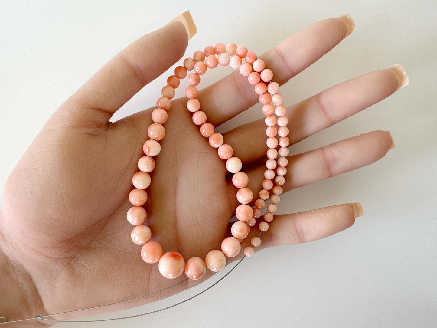 Natural Deep Sea Coral 4-10mm Round Beads Strand, Genuine Natural Pink / Orange Color, 41cm, 16in, For Jewelry Making