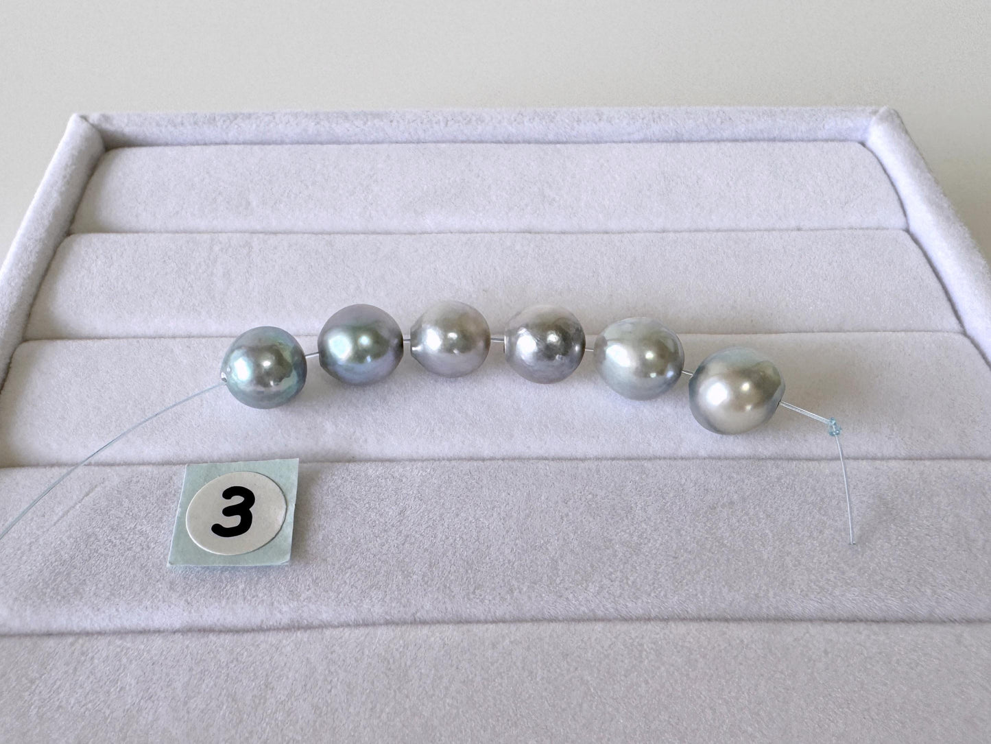 Japanese Akoya Pearl Beads: Natural Blue-Silver Cultured Pearls, Semi-Round Shape (7-7.5mm, Saltwater Mini Strand, 6 Pcs)