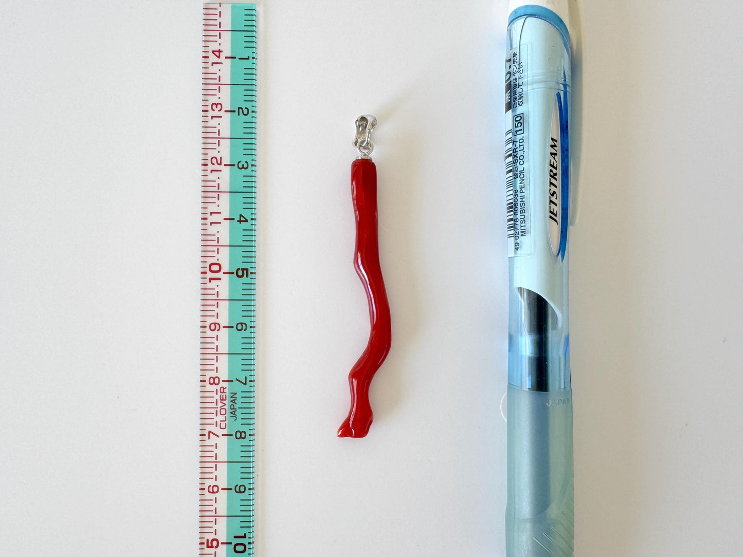 Natural Red (Aka) Coral Branch Pendant, Oxblood, Natural Color Japanese Coral, Length 50mm, Silver bail (rhodium plated)