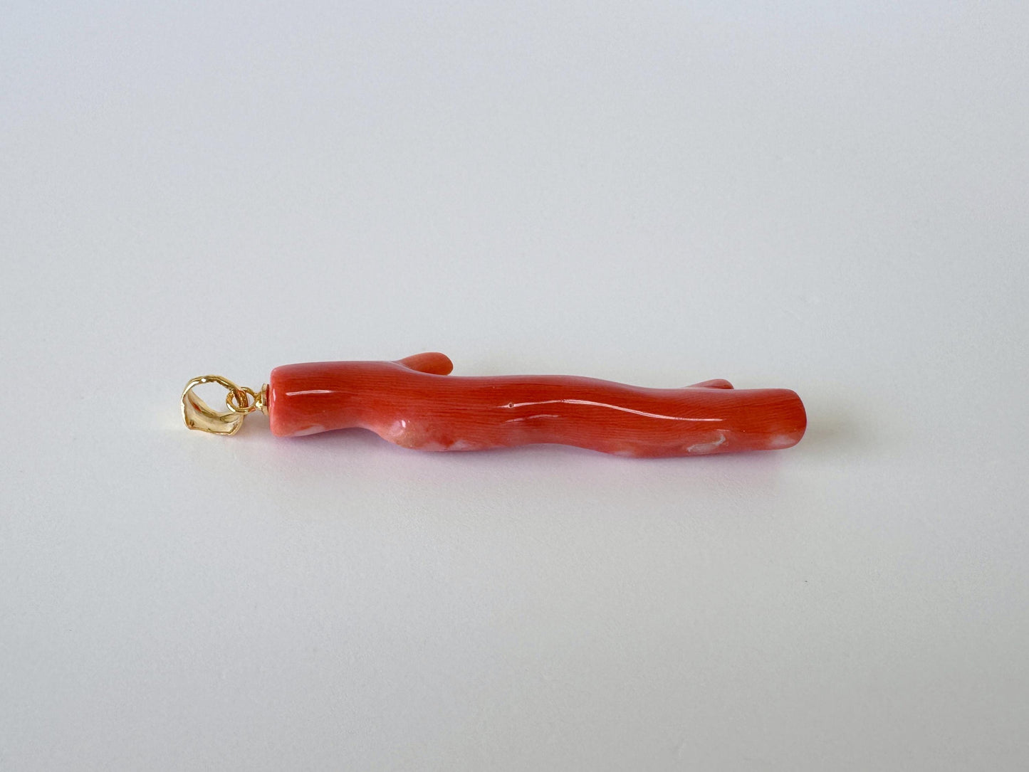 Momo Coral Branch Pendant: Natural Japanese Orange Coral Jewelry (48mm Length, Silver Gold-Plated Bail)