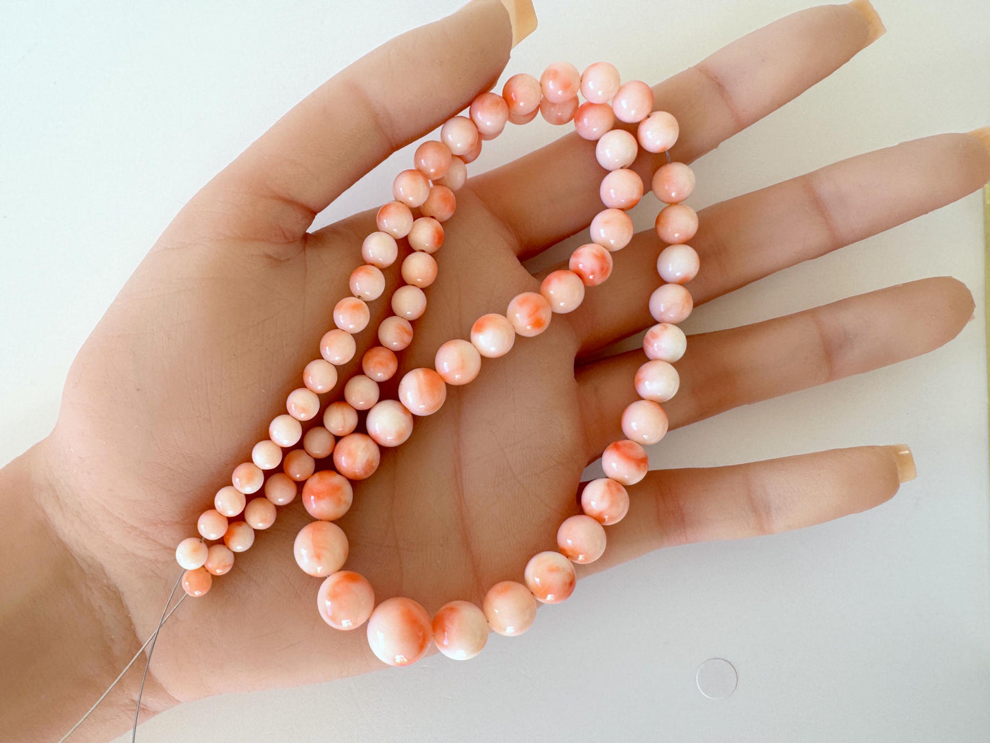 Natural Coral Beads – Deep Sea Coral Pink Orange Round Bead Strand 4.7-10.3mm Gradation for Jewelry Making, 45cm
