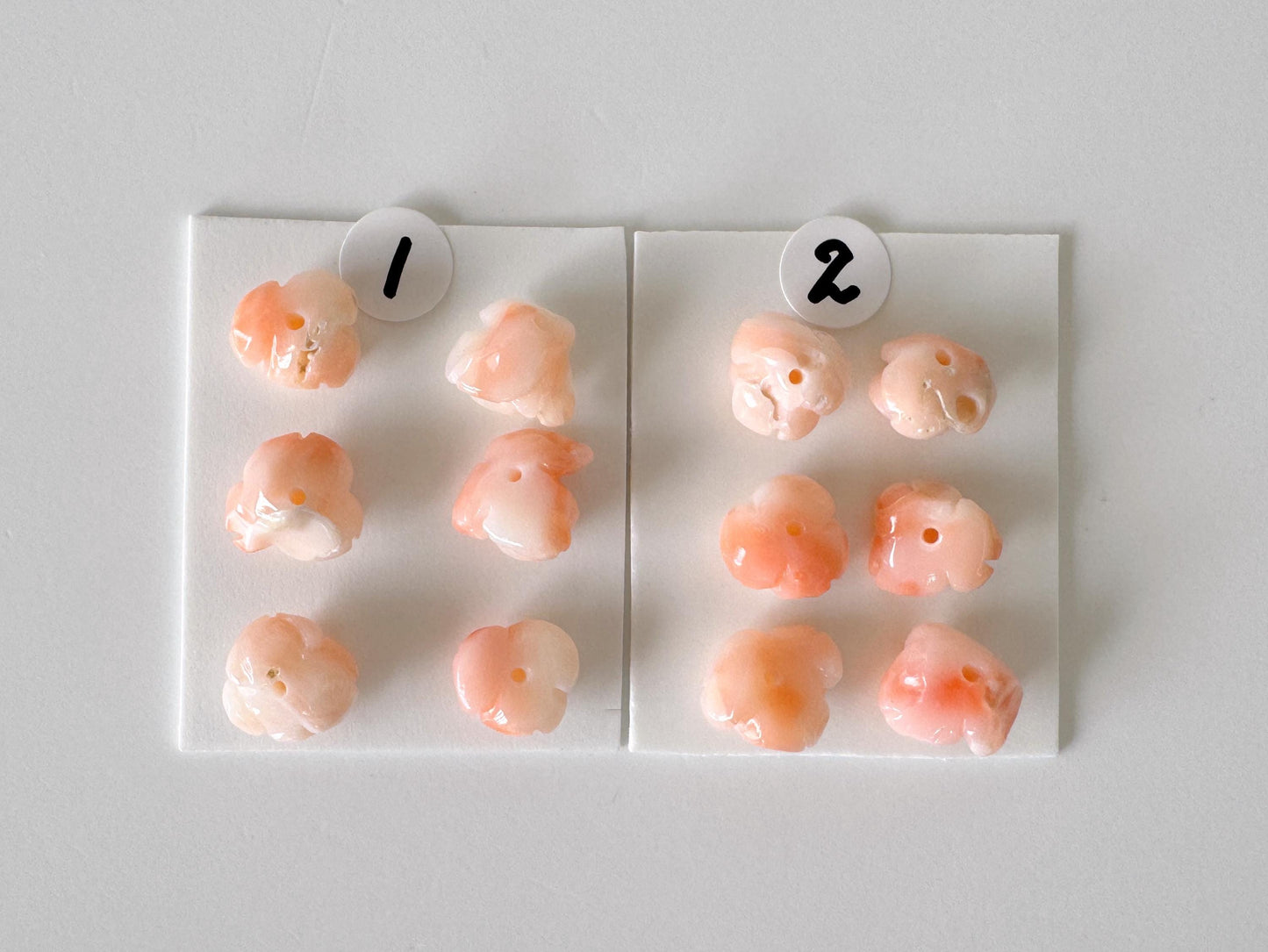 Mix set of 6 pcs of Natural Pink Deep Sea Coral Rose Carvings 8-9mm, Natural color, Value priced for reason of defects / Irregular shapes
