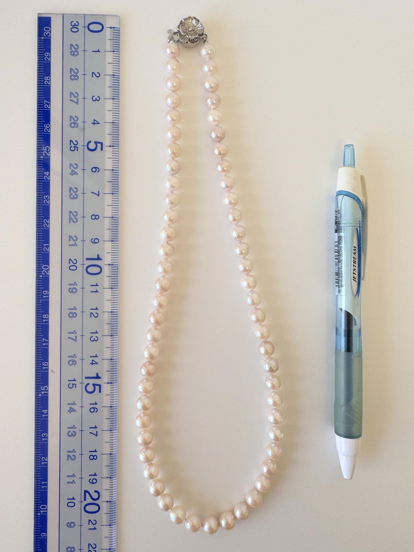 Necklace, 6.5-7mm Japanese Cream White Akoya Pearl Necklace with Silver Clasp, Genuine Akoya Pearl, 45cm, 17.7in, Cultured Salt water pearl