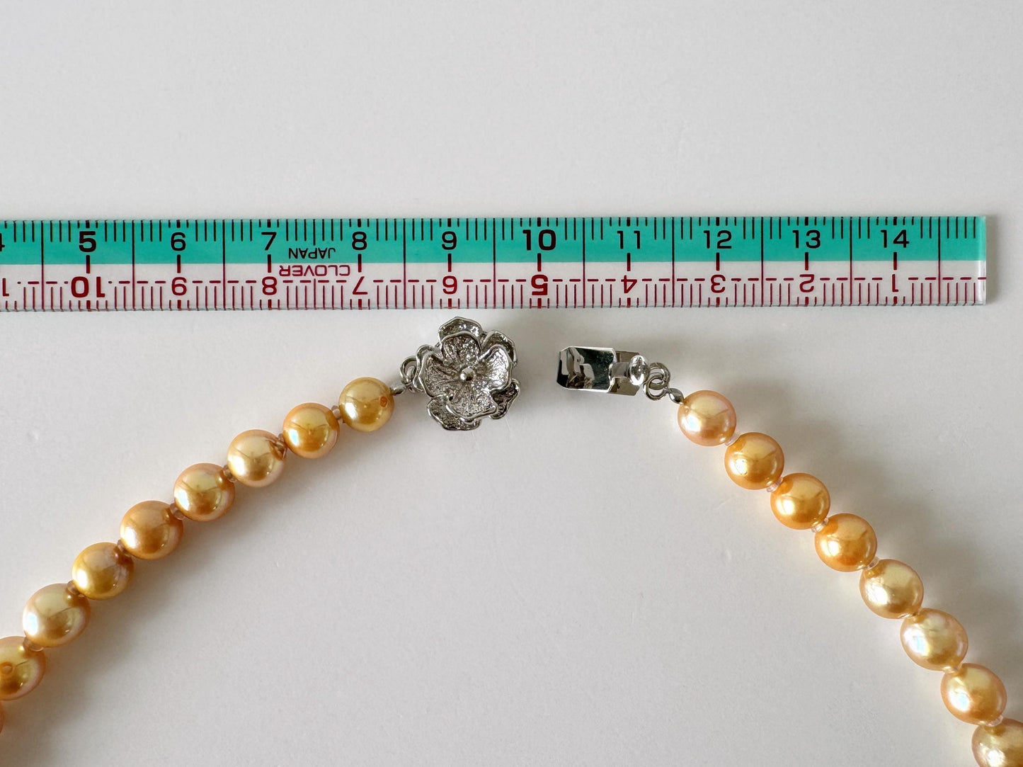 Japanese Akoya Cultured Pearl Necklace: 6-9.2mm Color Treated Gold  Semi-Baroque/Semi-Round, Silver Clasp | Saltwater Pearls, 45cm Strand