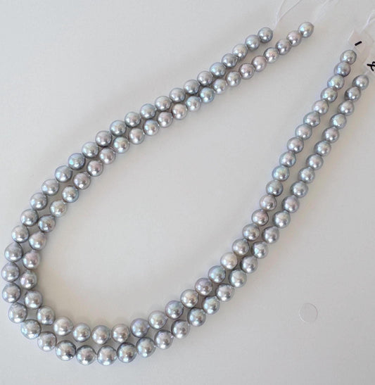 7.5-8mm Natural Blue Akoya Pearl Strand: Japanese Saltwater Pearls