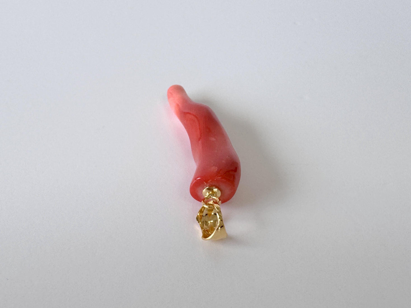 Momo Coral Branch Pendant Natural, Japanese Orange Coral (30mm, Silver Gold-Plated Bail, Genuine Jewelry)