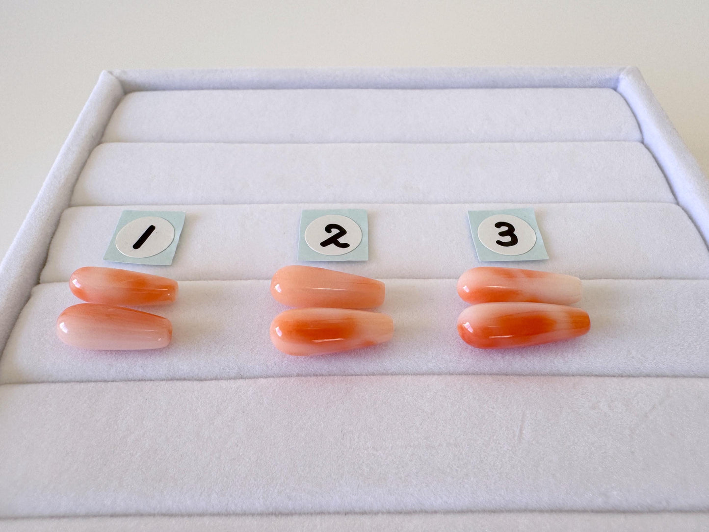 Natural Deep Sea Coral Drop Loose, Pink Orange, Jewelry Making, Per Pair, Hole on Top