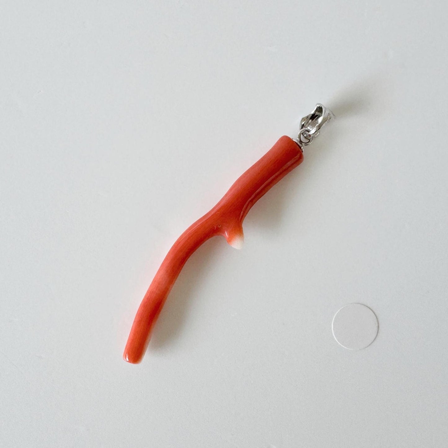 Momo Coral Branch Pendant Natural, Japanese Orange Coral (45mm Length, Rhodium-Plated Silver Bail, Unique Jewelry)