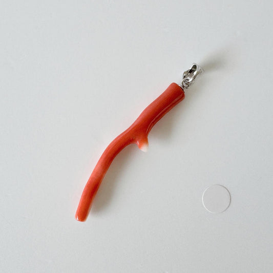Momo Coral Branch Pendant Natural, Japanese Orange Coral (45mm Length, Rhodium-Plated Silver Bail, Unique Jewelry)