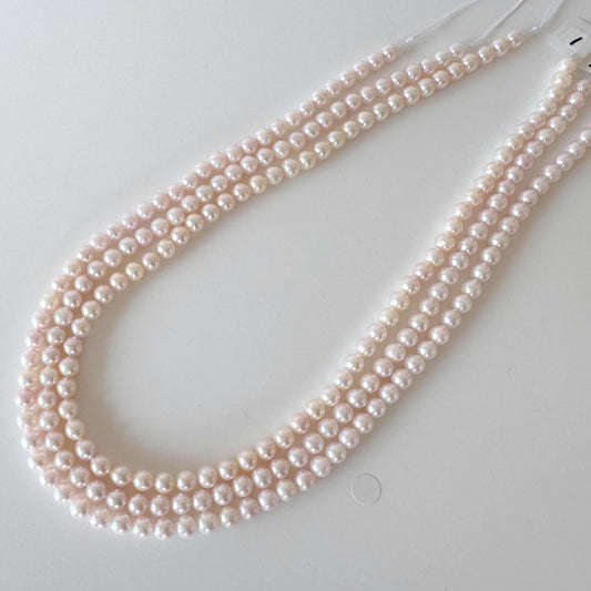 Akoya Pearl Strand: 5.5-6mm Japanese Cultured Pearls, White Pink Overtone | Full Strand, Saltwater Gems, 40cm Length