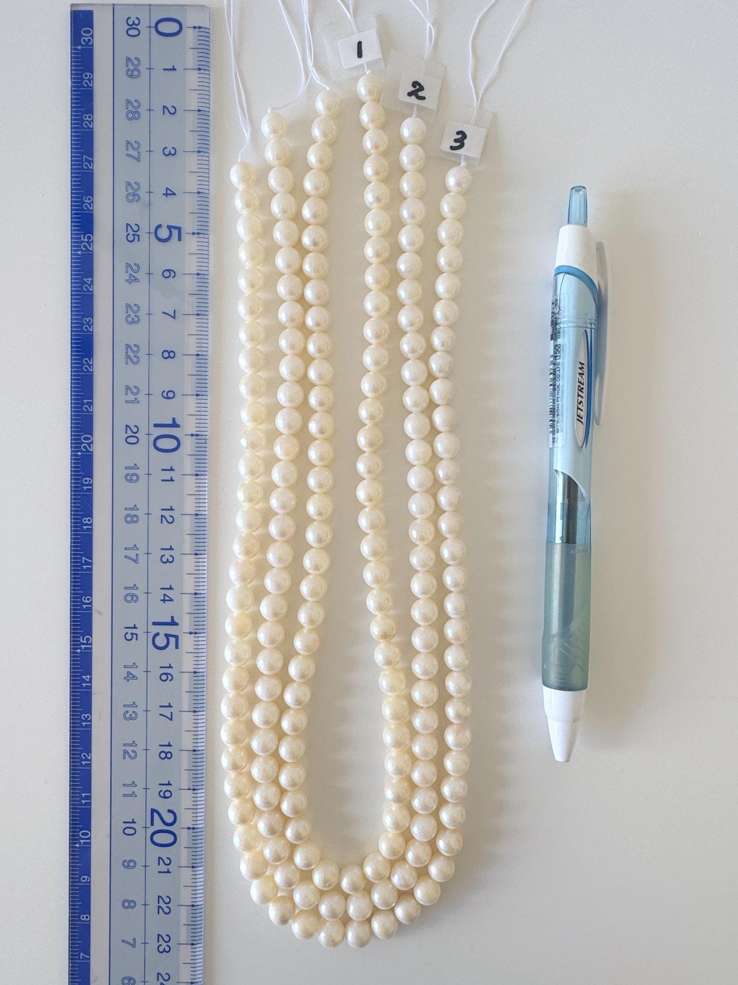 6.5-7mm Japanese White/Off-white Akoya Pearl Beads, Genuine Akoya Pearl, Full Strand, 40cm , 15.7", Cultured Salt water pearl