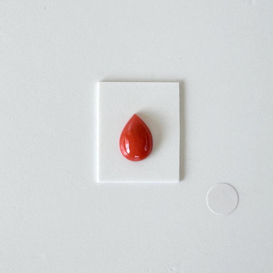 Japanese Red Coral Cabochon | Pear Shape Gemstone | Natural Loose Aka Coral, 11.8X8.3Mm, Drilled Back