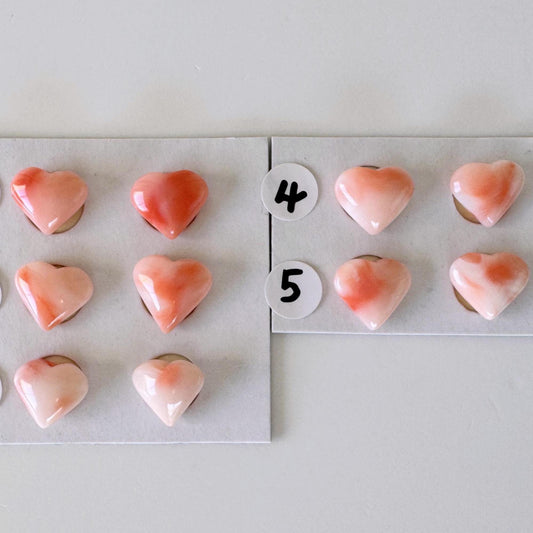Deep Sea Coral Heart Shape: Pink Orange Color - Natural, Half Drilled Hole for Jewelry Making, Set of Two Pieces