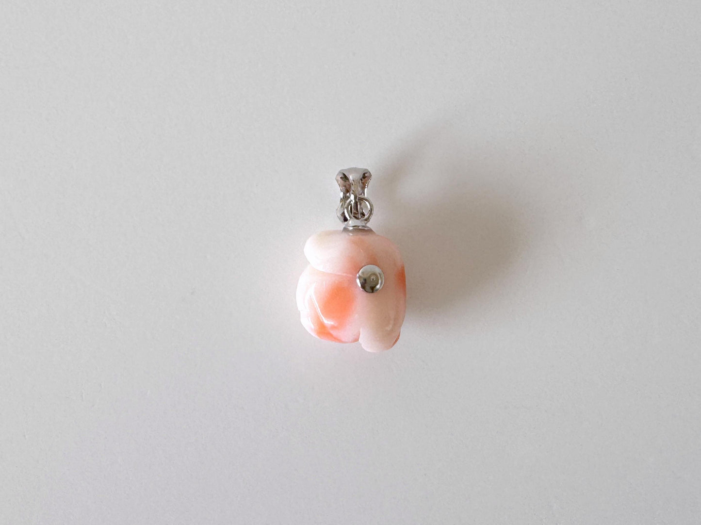 Natural Coral Rose Pendant Carved Jewelry, Deep Sea Coral, Pink White (13.6x12.3mm, Silver Bail, Genuine Coral Amulet)