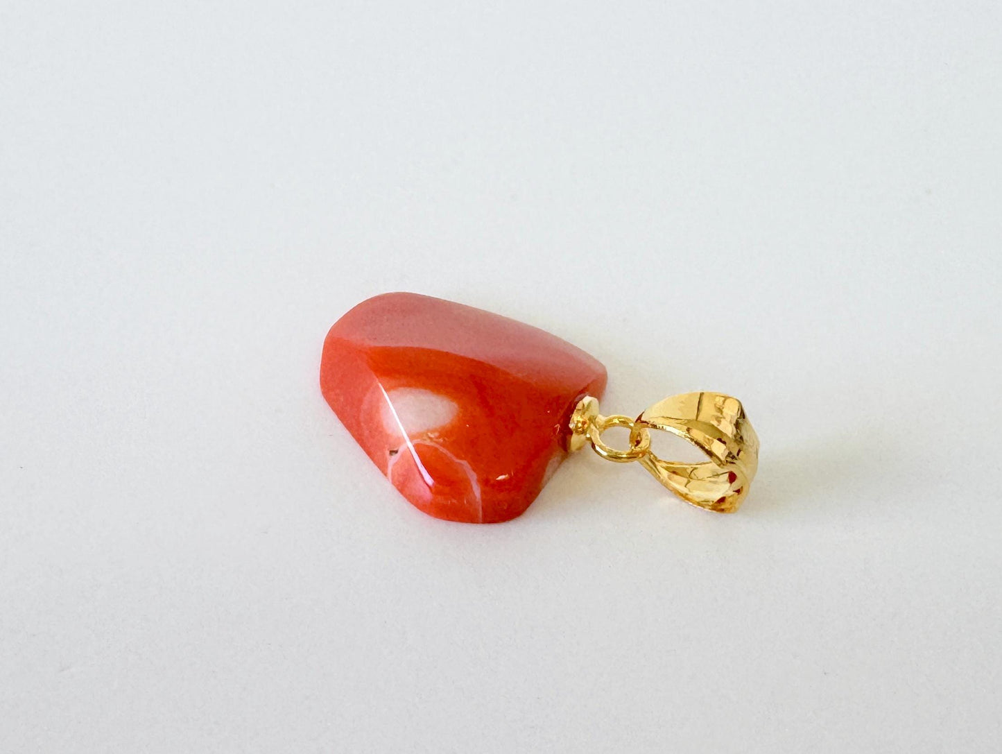 Orange Momo Coral Pendant - Natural Unique Shape Coral Jewelry - Gold-Plated Silver Bail, Genuine Material, 14x14mm