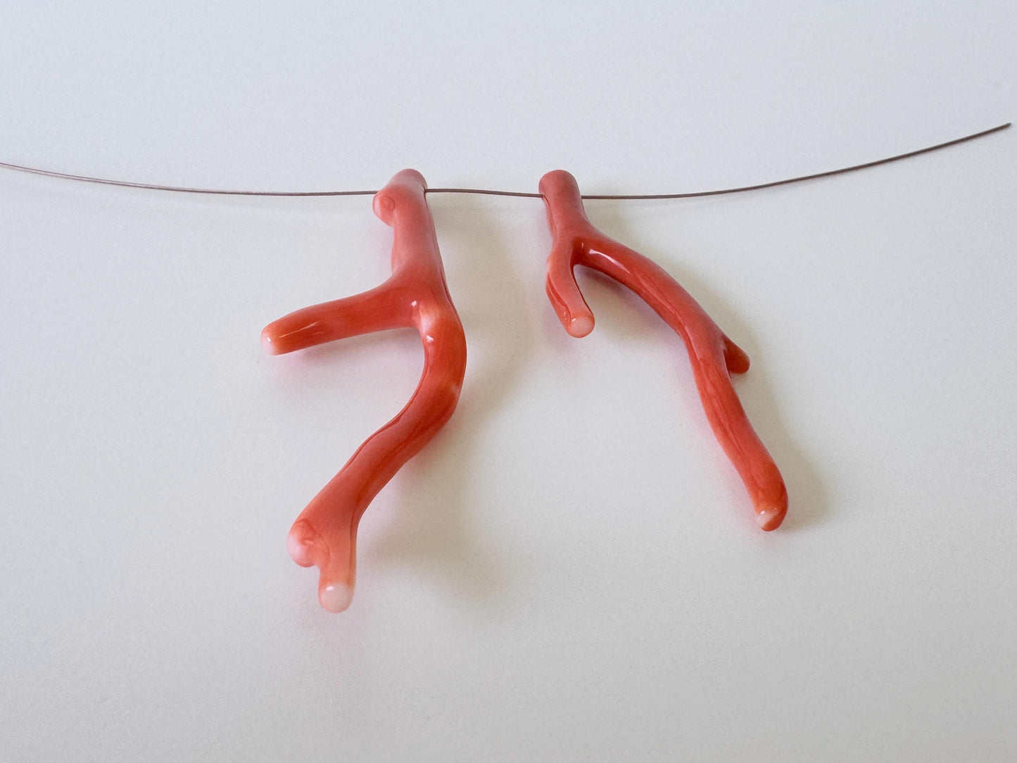 Momo Coral Branches: Natural Orange Japanese Set of 2, Side Full-Hole | Genuine Precious Coral, Jewelry Making, 49-58mm