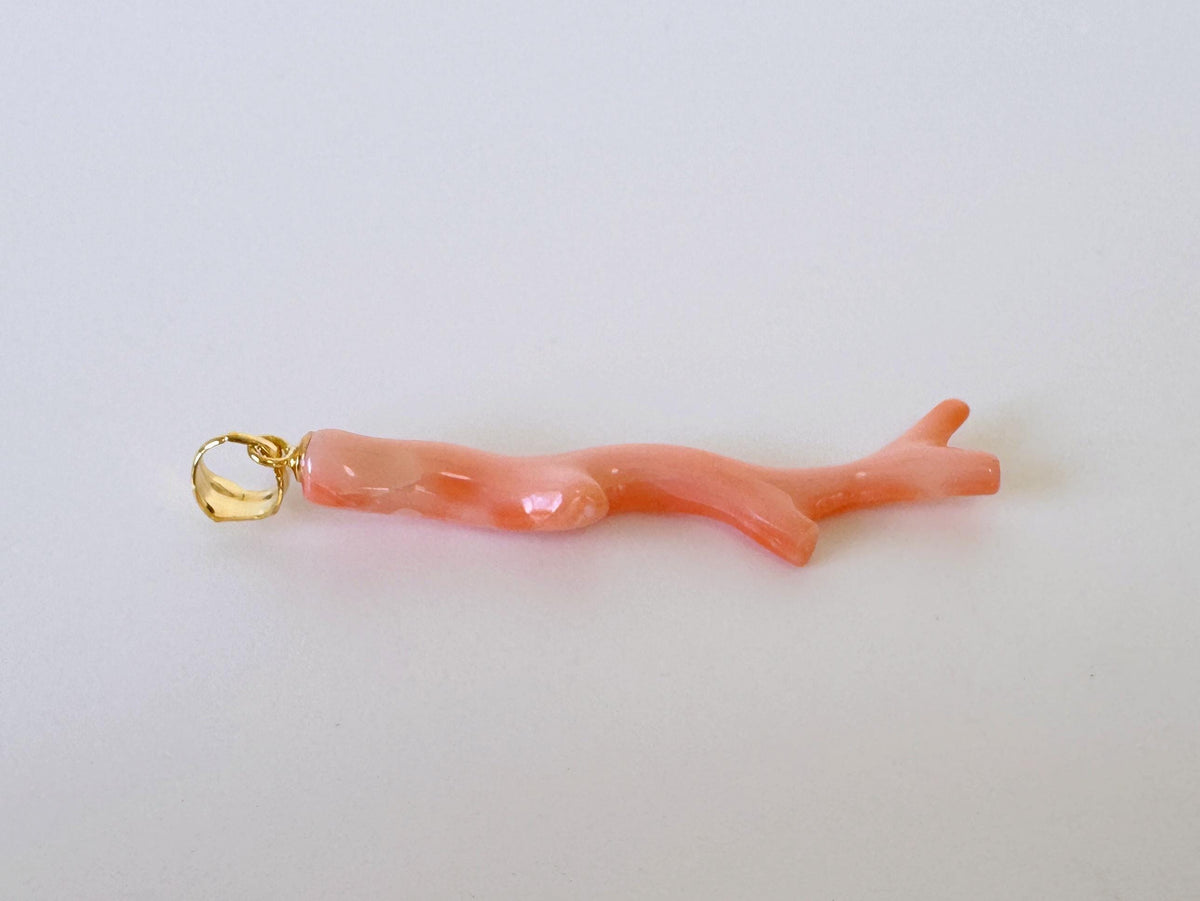 Coral Branch Pendant: Natural Pink Orange Deep Sea Coral - Gold-Plated Silver Bail, 45mm Length