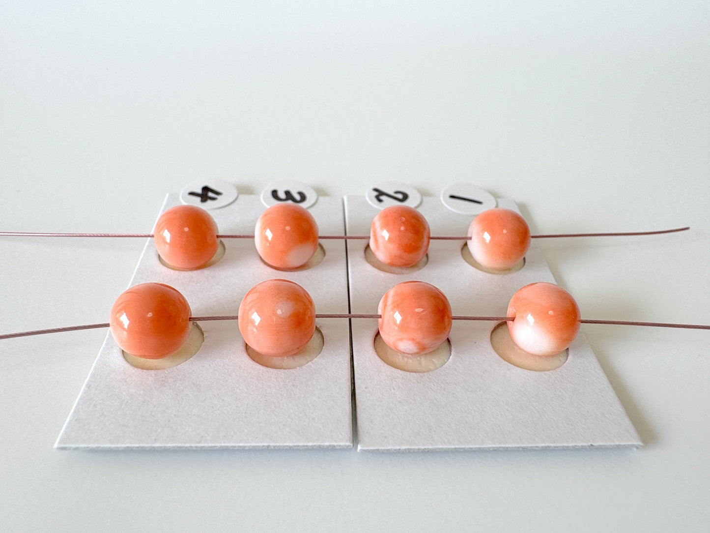 7.5-7.9mm Full-hole Natural Momo Coral Semi-Round Loose, Orange coral, for earring sets, natural color, price per pair, For jewelry making