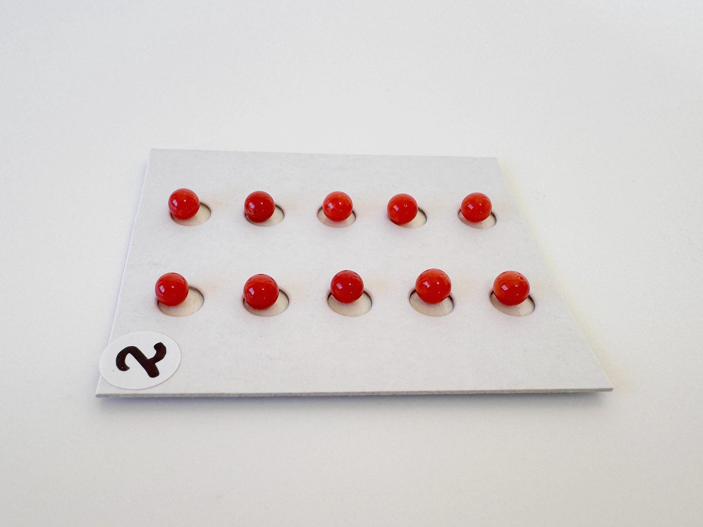 Mediterranean Red Coral Beads, Round Loose 10 Pcs Set (3.7-4mm, Half-Drilled)