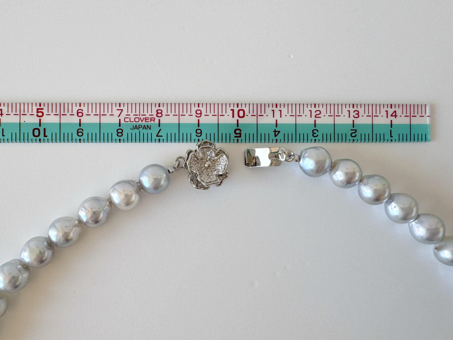 Necklace, 7.5-8mm Japanese Cream Natural Blue/Silver Akoya Pearl Necklace with Silver Clasp, Genuine Akoya Pearl, 45cm, 17.7in, Cultured Salt water pearl