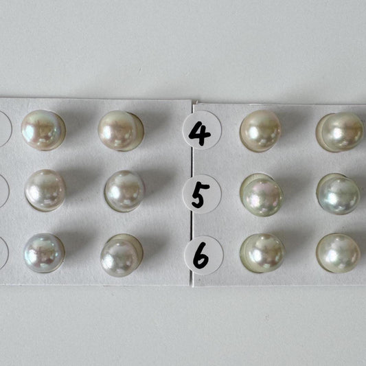 Japanese Blue/Silver (Cobalt Treated) Akoya Pearl 7.5-8mm, Half-Drilled loose, Price per pair, Salt water pearl