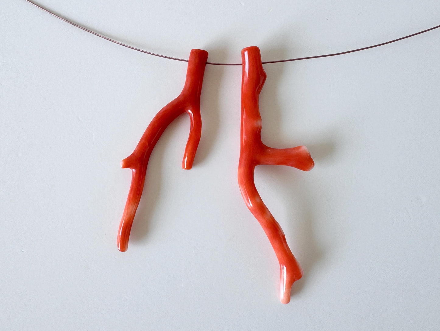 Momo Coral Branches: Natural Orange Japanese Set of 2, Side Full-Hole | Genuine Precious Coral, Jewelry Making, 49-58mm