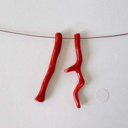 Momo Coral Branches Set - Natural Japanese Vermilion Coral - Side Through-Hole, 40-42mm, Jewelry Craft Materials