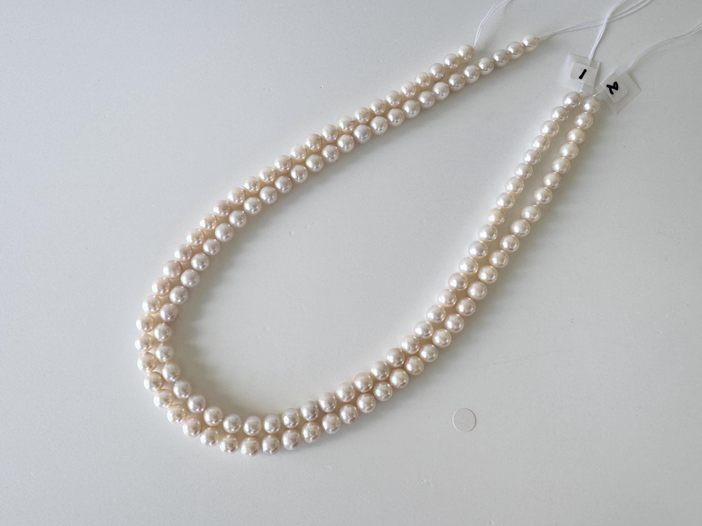 Japanese Akoya Pearl Strand: 6.5-7mm White Pink Cultured Saltwater Pearls, Full Strand | Genuine Beads, Craft Supplies | 40cm Length