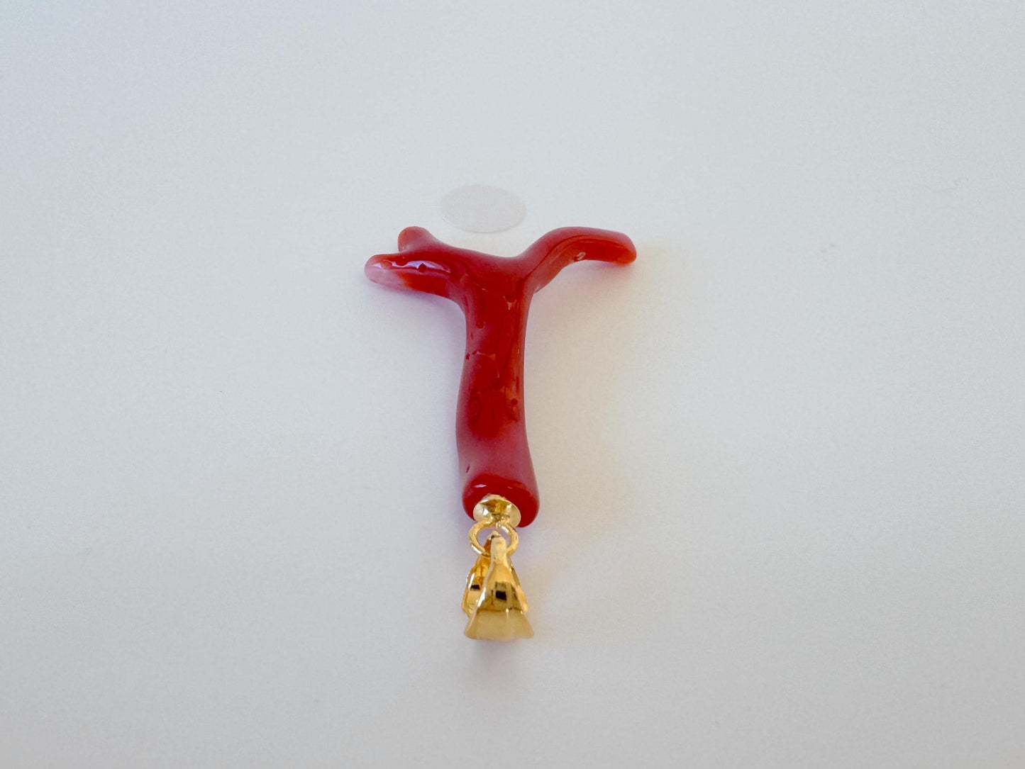 Natural Red Coral Branch Pendant: Oxblood Japanese Aka Coral, Gold Plated Silver Bail, 37mm