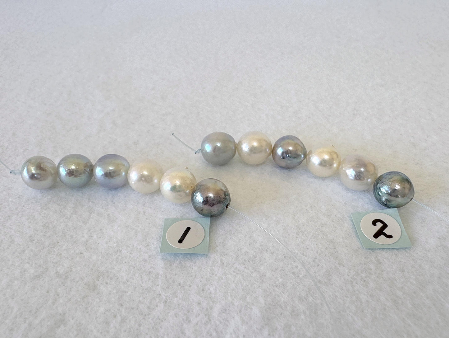 Japanese Natural blue/silver/white color Akoya Pearl Beads, 7.7-8.3mm, Mini Strand, Short Strand of 6 Pieces, Cultured in Sea Water