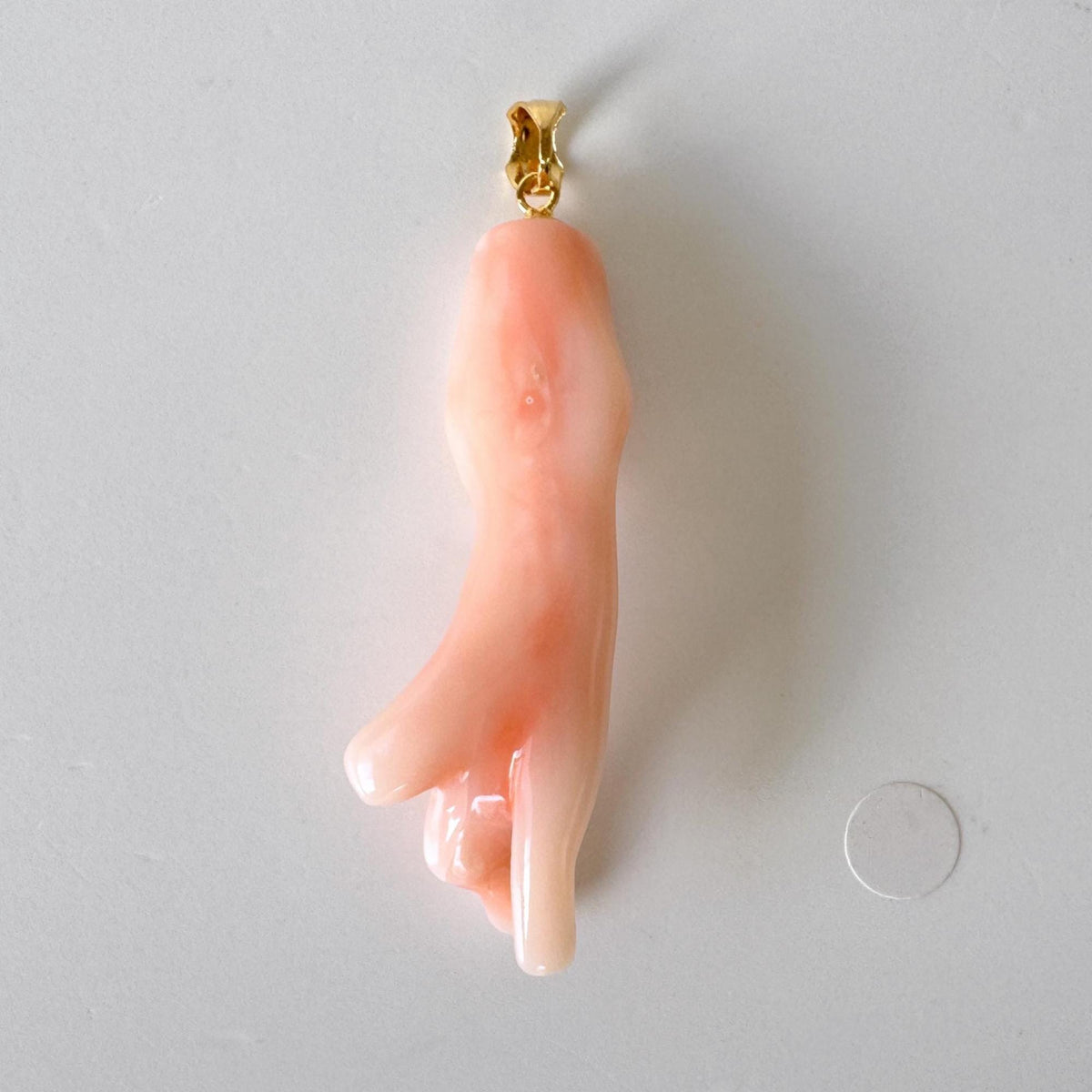 Coral Branch Pendant: Natural Pink Orange Deep Sea Coral - Gold-Plated Silver Bail, 48mm Length