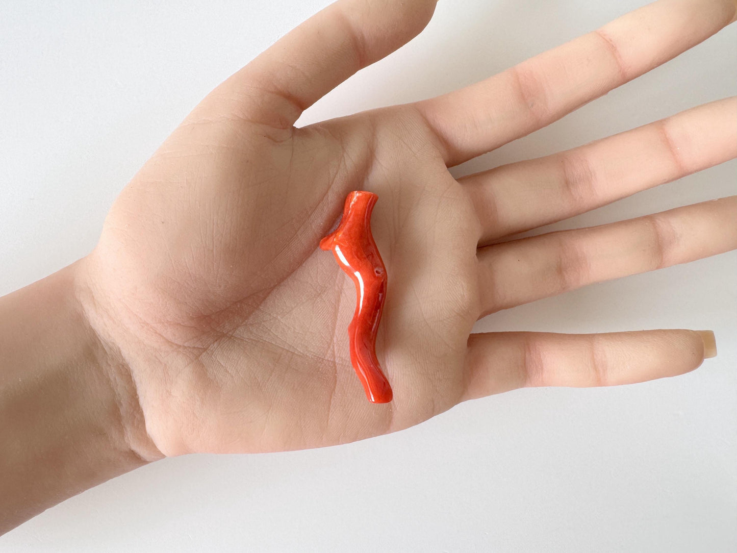 Japanese red(Aka) coral branch, 45mm, Hole on top, Natural red color coral for jewelry making
