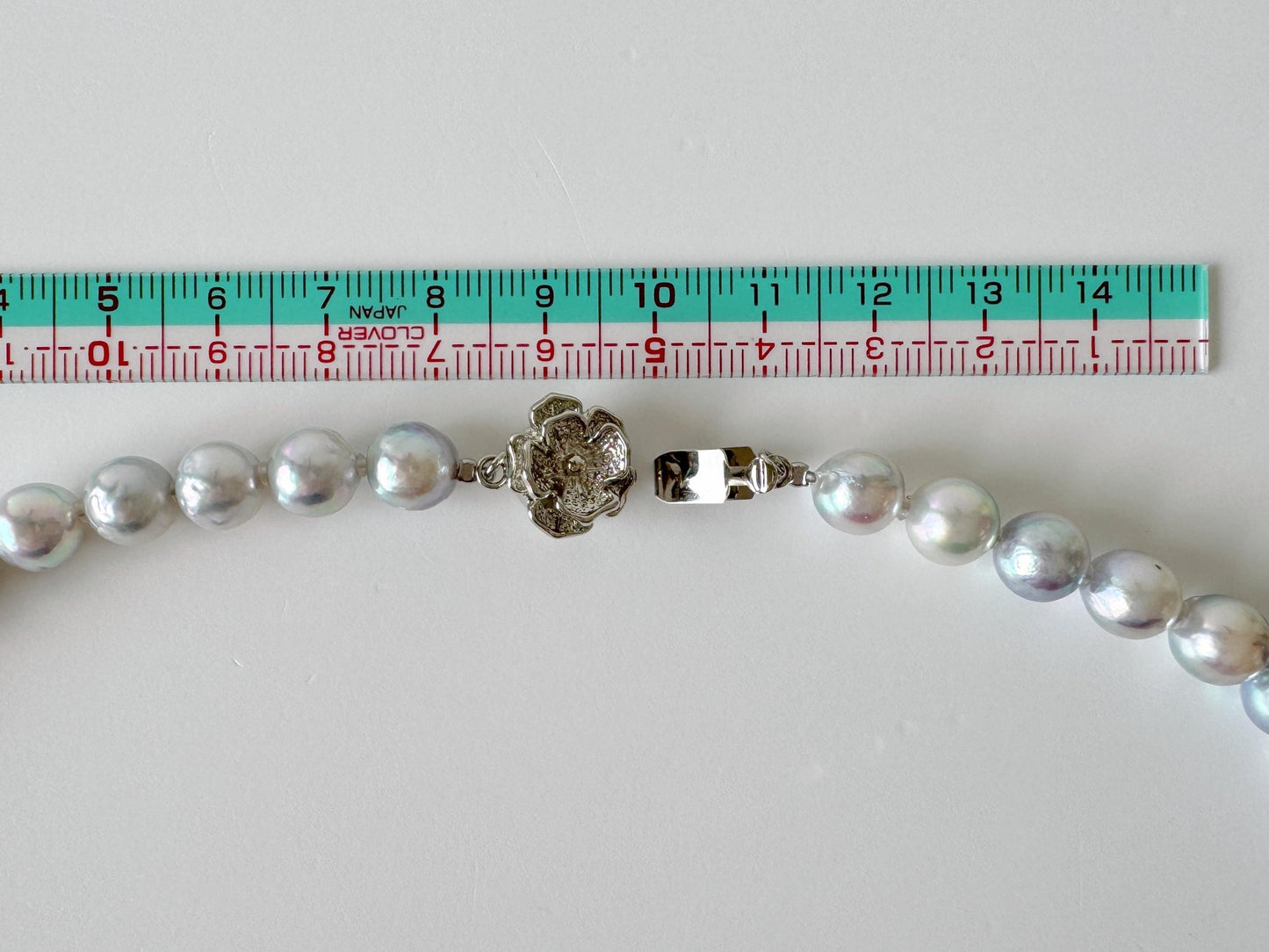 Japanese Akoya Pearl : Natural Blue Silver Color - Cultured Saltwater Pearls, 7.6-8.5mm Beads, Silver Clasp Necklace, 45cm