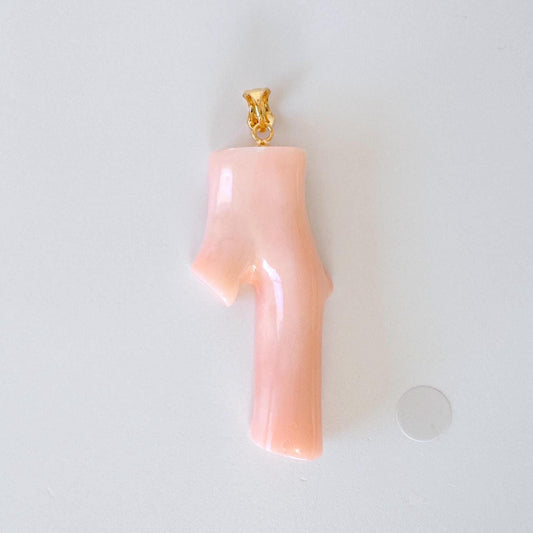 Angelskin color Coral Branch Pendant: Natural Pink Deep Sea Coral, Gold-Plated Silver Bail (41mm)