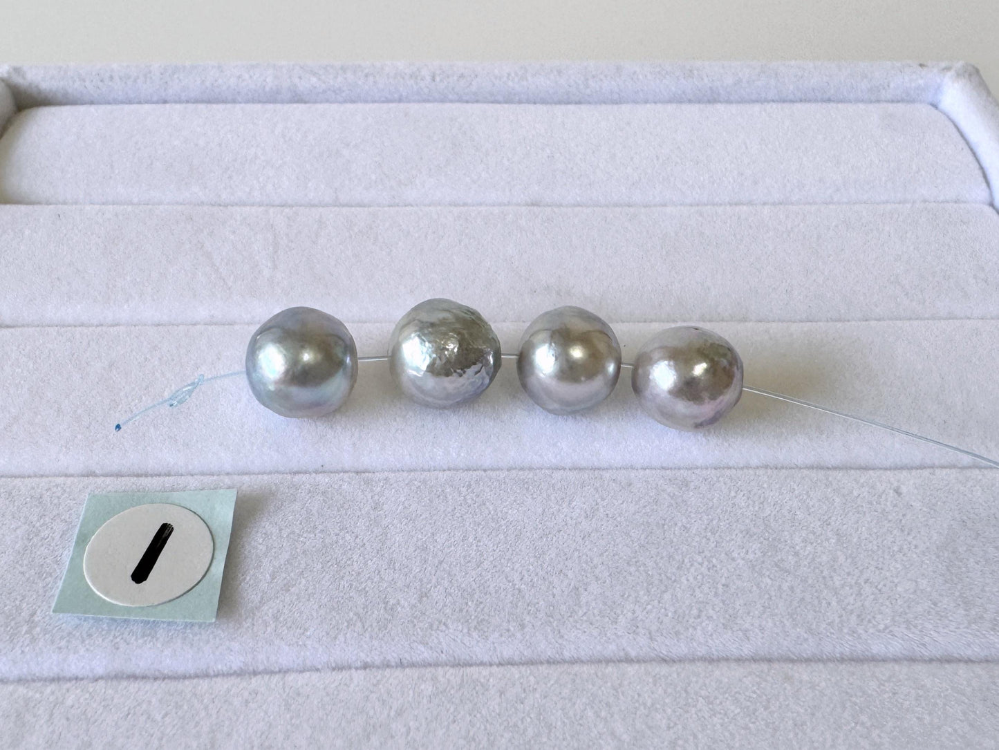 Japanese Akoya Pearl Beads: Natural Blue-Silver Cultured Pearls, Semi-Round Shape (7.5-8mm, Saltwater Mini Strand, 4 Pcs)