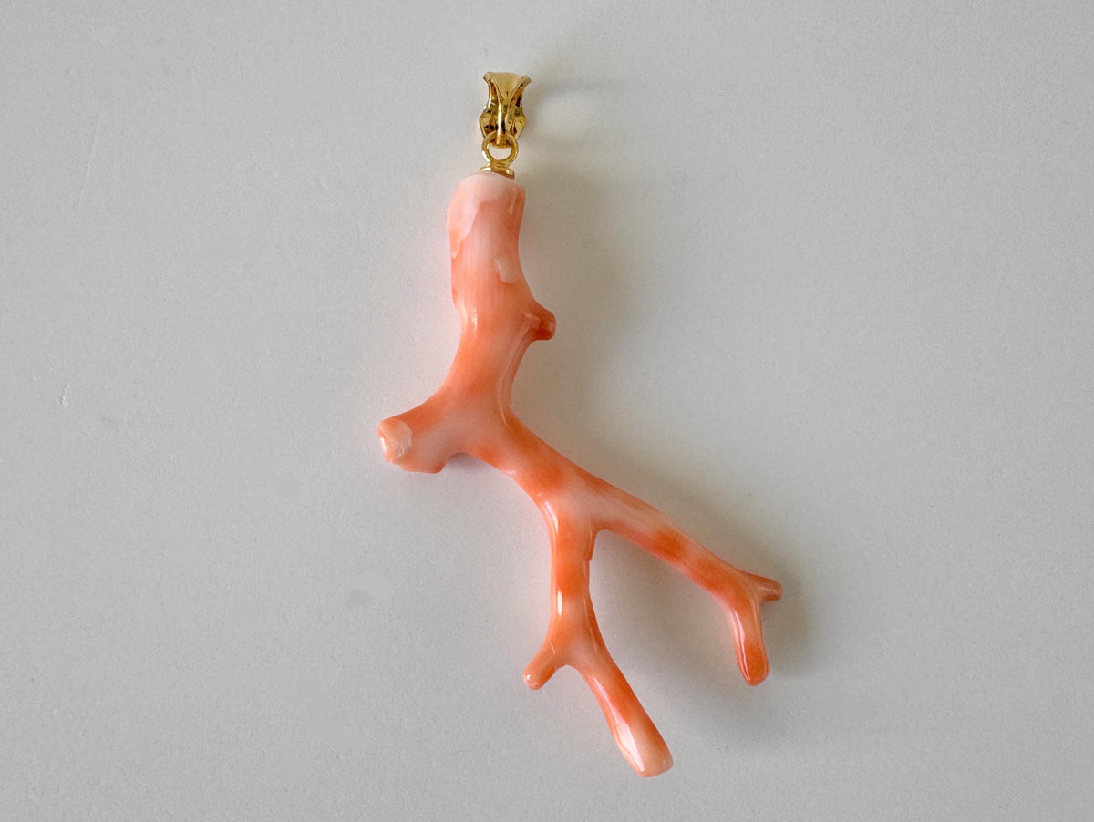 Coral Branch Pendant: Natural Pink Deep Sea Coral, Gold-Plated Silver Bail | 50mm, Jewelry, Unique Organic Design