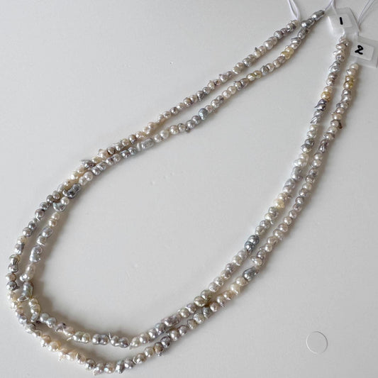 Japanese Akoya Pearl Twin Beads: Natural Blue Silver, 3x6-4x7mm, Cultured Saltwater Pearls | Full Strand 40cm, Genuine Jewelry Supplies