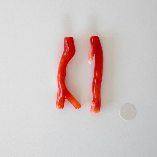 Red Coral Branch Set: Natural Aka Coral for Jewelry Making (32-35mm), Hole on Top