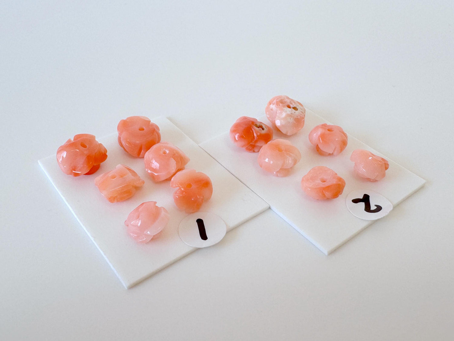 Pink Coral Rose Carvings Handmade Beads, Natural Deep Sea Coral (Value Priced Set, Drilled Holes, 6pcs 6.8-8.9mm)
