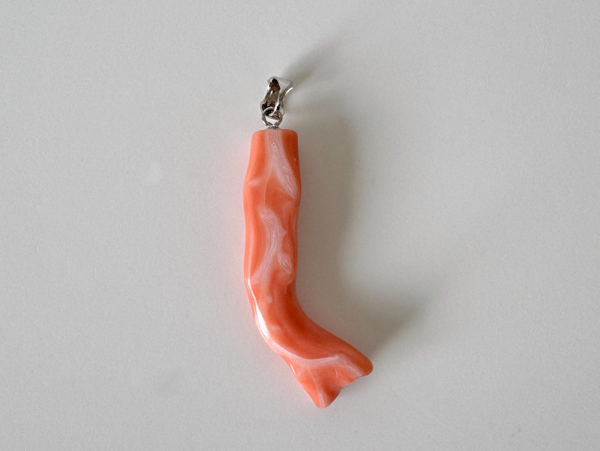 Coral Branch Pendant Natural Deep Sea Coral: Orange Pink Coral Jewelry Accent, Silver Bail (40mm Length)