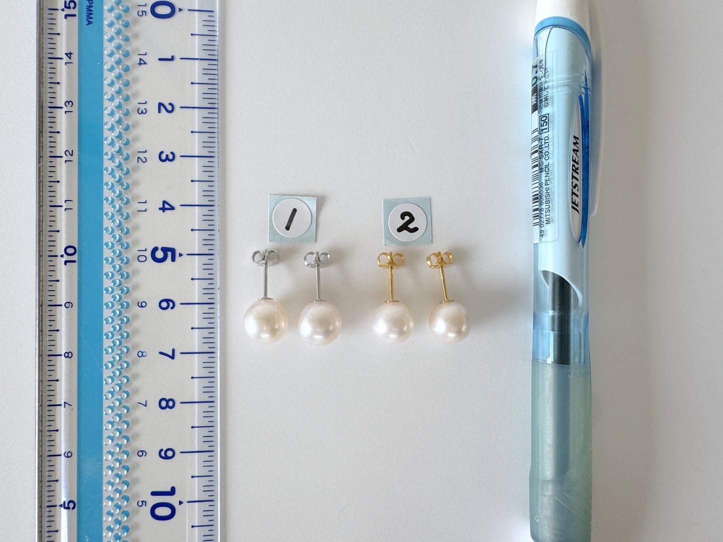Japanese White Akoya Pearl Stud Earrings, 8.5mm, Silver 925 Post/Ear Nuts, Genuine Akoya Pearl, Salt water cultured pearl